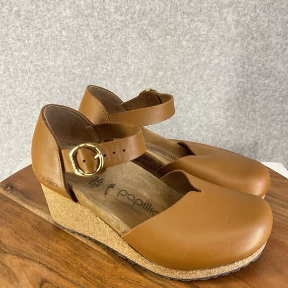 Papillio by Birkenstock Wedge Mary Cognac Brown Leather Sandals Size 36 (US 5) - Picture 2 of 12